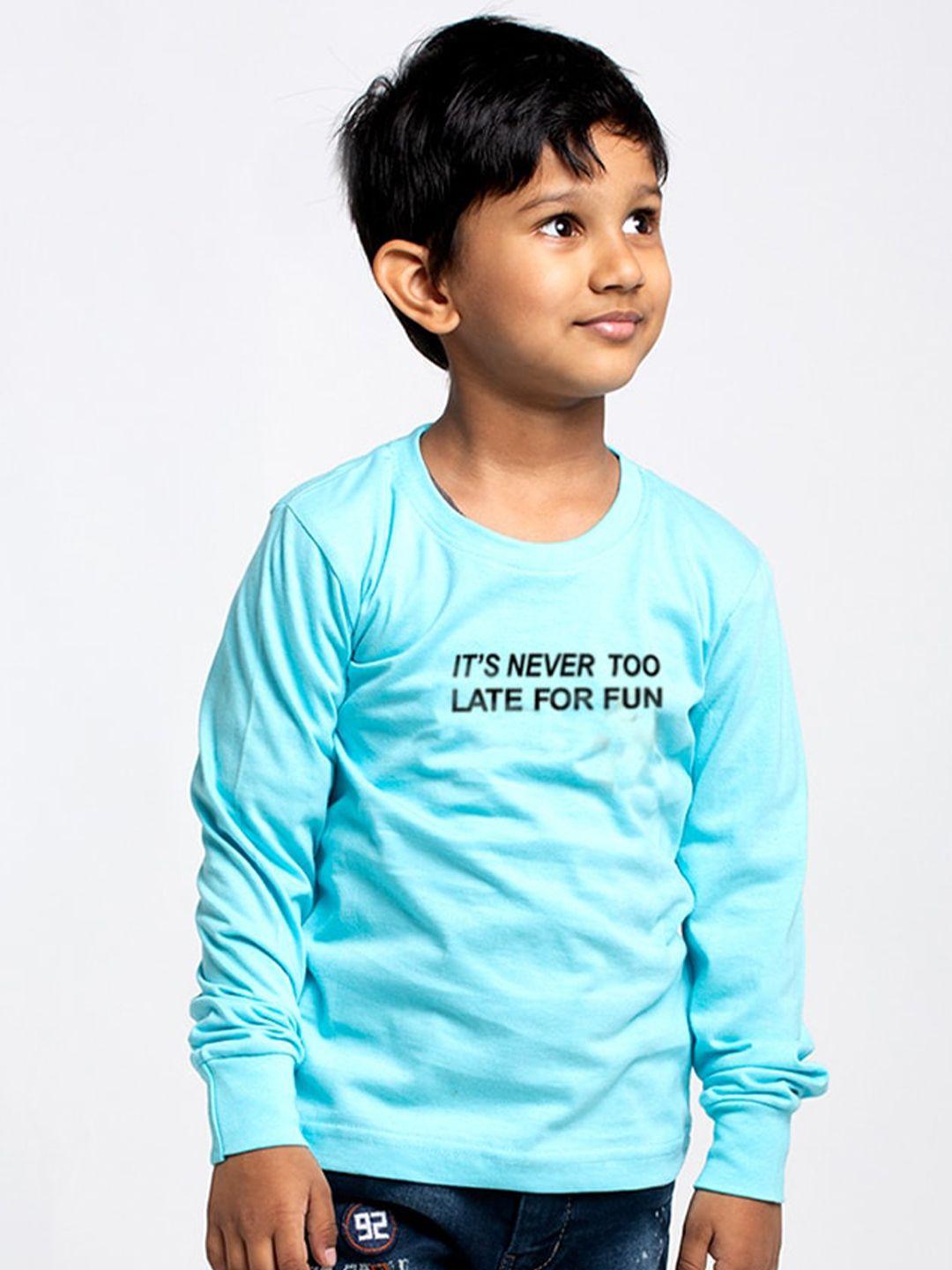 friskers boys turquoise blue typography striped applique slim fit t-shirt