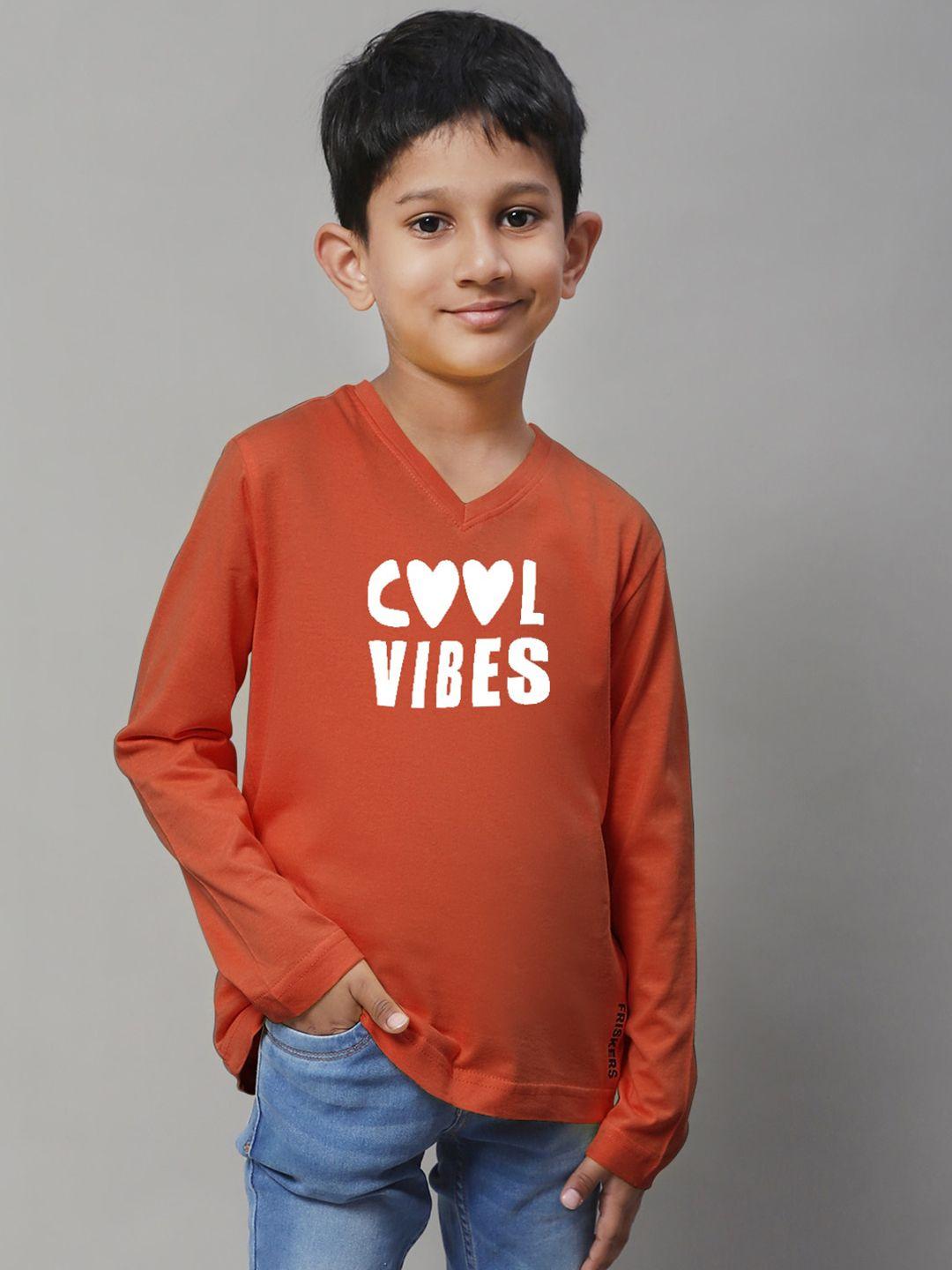 friskers boys typography printed v-neck pure cotton t-shirt