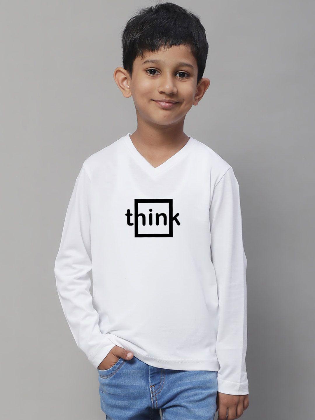 friskers boys white typography printed v-neck monochrome applique t-shirt