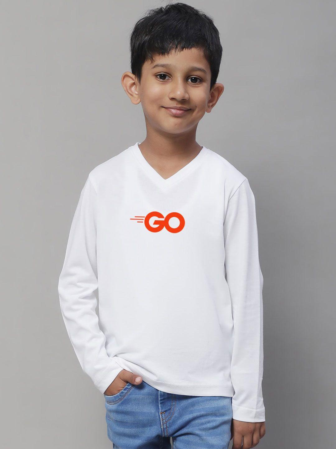 friskers boys white typography v-neck applique t-shirt