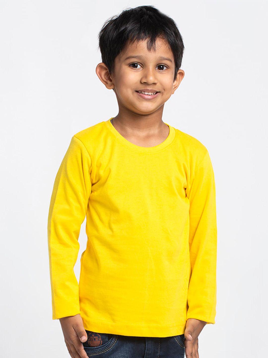 friskers boys yellow solid cotton t-shirt