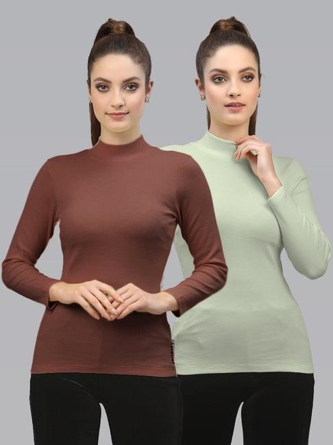 friskers brown & green cotton full sleeves top - pack of 2