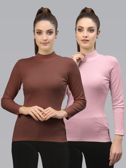 friskers brown & pink cotton full sleeves top - pack of 2