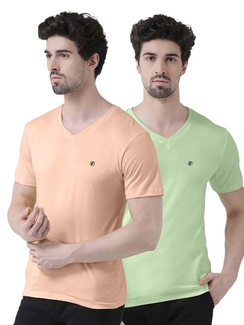 friskers coral & sea green cotton slim fit t-shirt