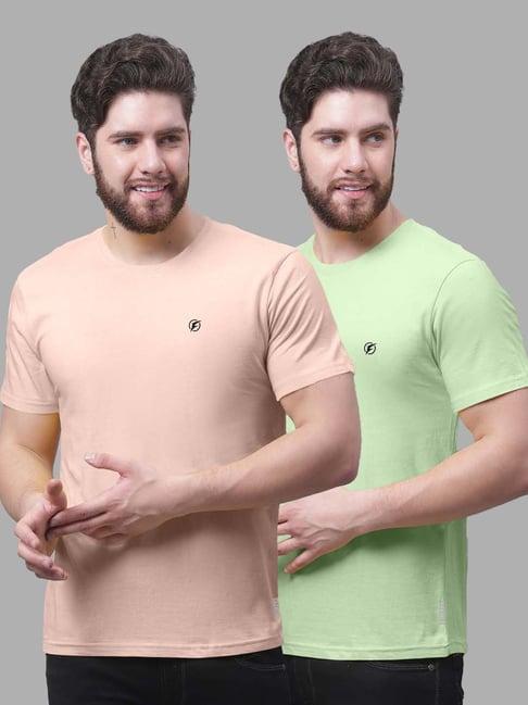 friskers coral & sea green slim fit crew t-shirt - pack of 2