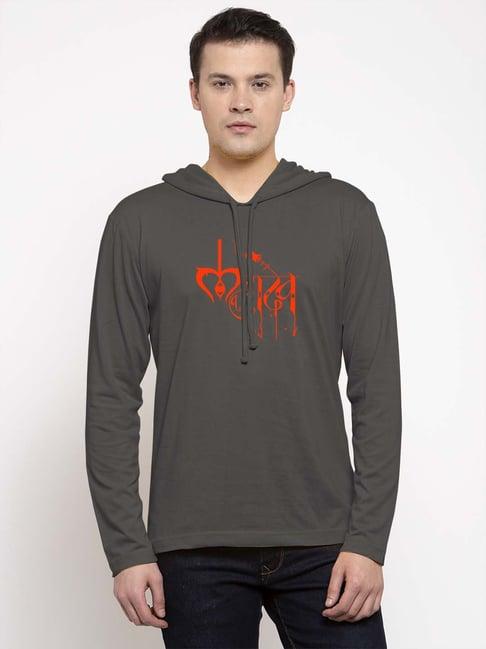 friskers dark grey regular fit graphic print hooded t-shirt