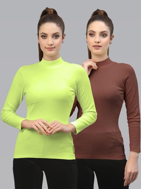 friskers green & brown cotton full sleeves top - pack of 2