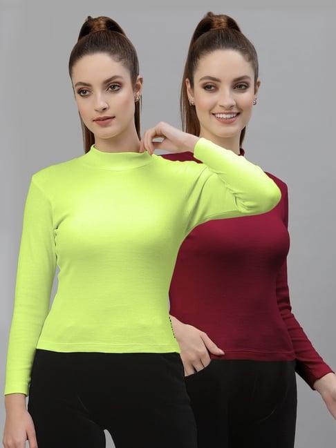 friskers green & maroon cotton full sleeves top - pack of 2