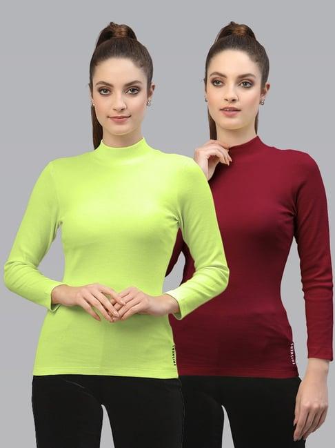 friskers green & maroon cotton full sleeves top - pack of 2