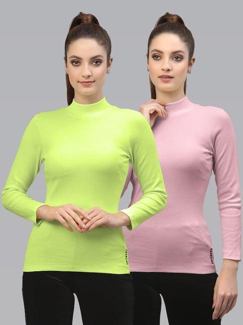 friskers green & pink cotton full sleeves top - pack of 2