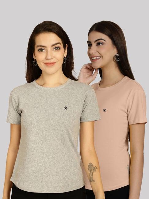 friskers grey & beige slim fit t-shirts - pack of 2