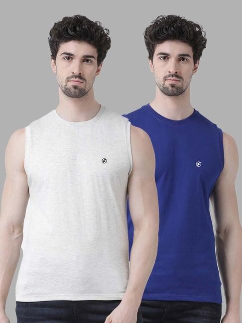 friskers grey & blue slim fit sleeveless t-shirt - pack of 2