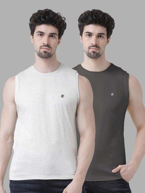 friskers grey & grey slim fit sleeveless t-shirt - pack of 2