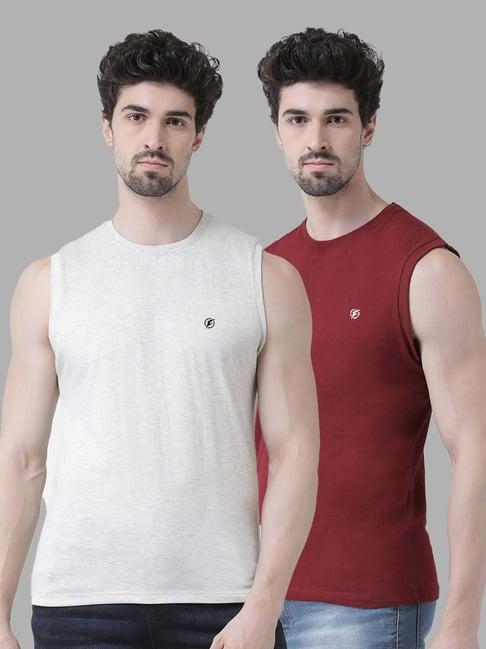 friskers grey & maroon slim fit sleeveless t-shirt - pack of 2