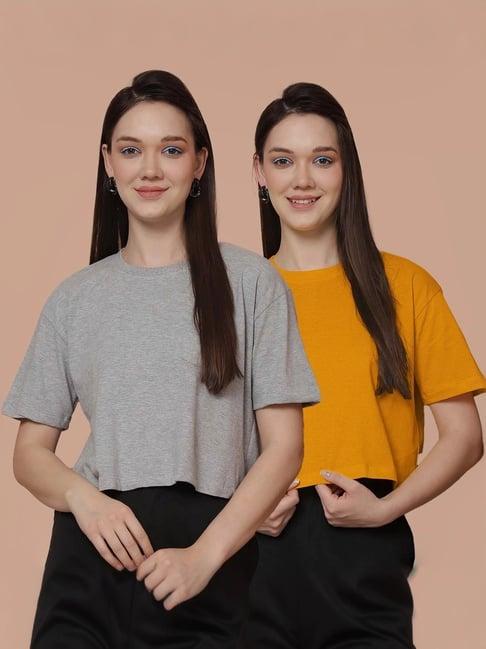 friskers grey & mustard cotton cropped t-shirt - pack of 2