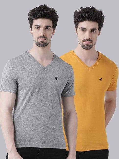 friskers grey & mustard cotton slim fit t-shirt