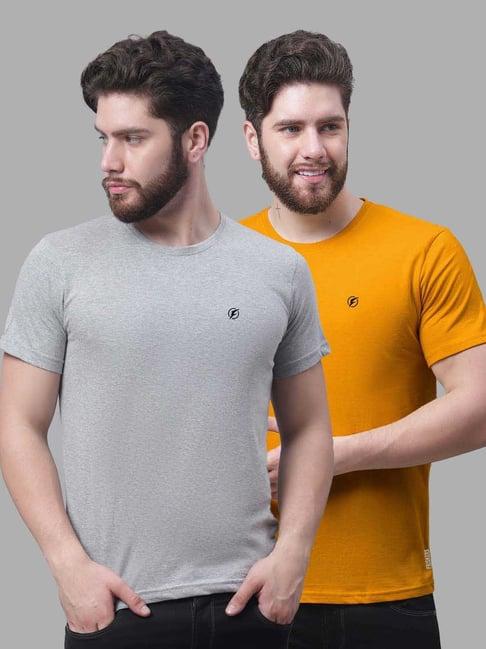 friskers grey & mustard slim fit crew t-shirt - pack of 2