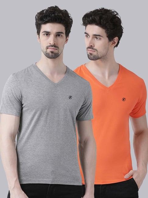 friskers grey & orange cotton slim fit t-shirt