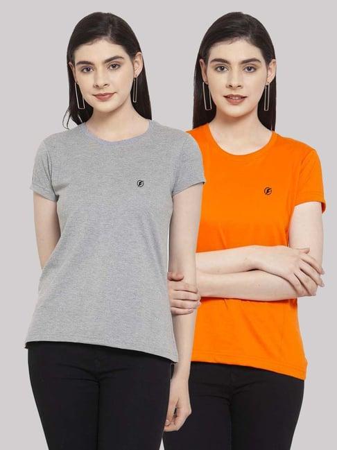 friskers grey & orange cotton t-shirt - pack of 2