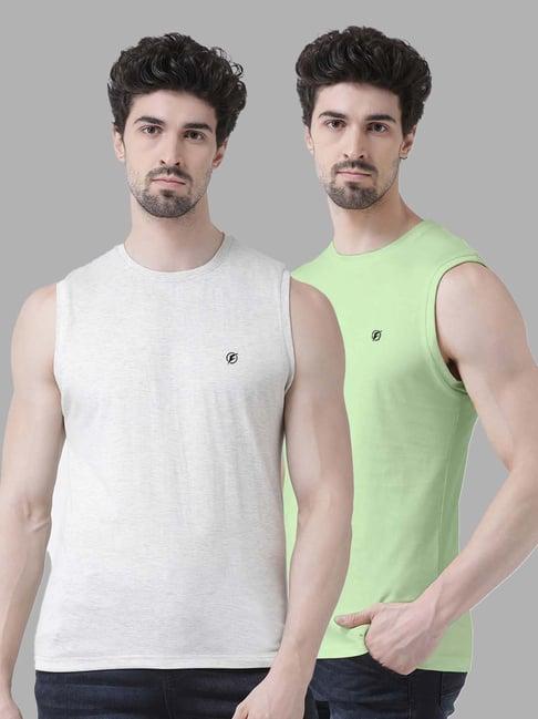 friskers grey & sea green slim fit sleeveless t-shirt - pack of 2