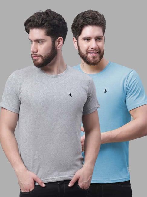 friskers grey & turquoise slim fit crew t-shirt - pack of 2