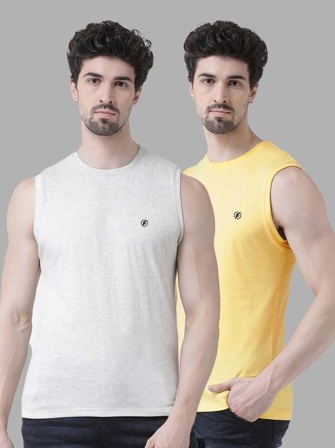 friskers grey & yellow slim fit sleeveless t-shirt - pack of 2