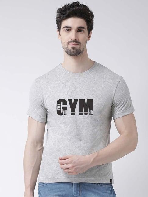 friskers grey cotton slim fit printed t-shirt