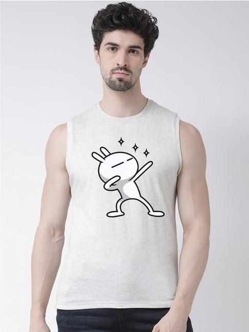 friskers grey slim fit graphic print sleeveless t-shirt