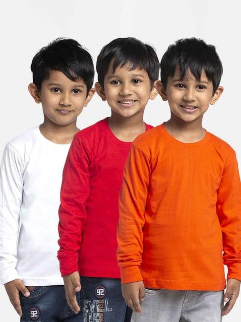 friskers kids multicolor cotton full sleeves t-shirt (pack of 3)