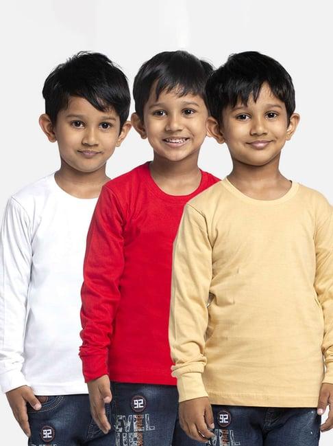 friskers kids multicolor cotton full sleeves t-shirt (pack of 3)