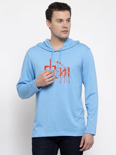 friskers light blue regular fit graphic print hooded t-shirt