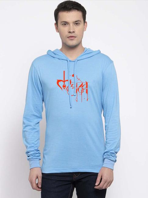 friskers light blue regular fit graphic print hooded t-shirt