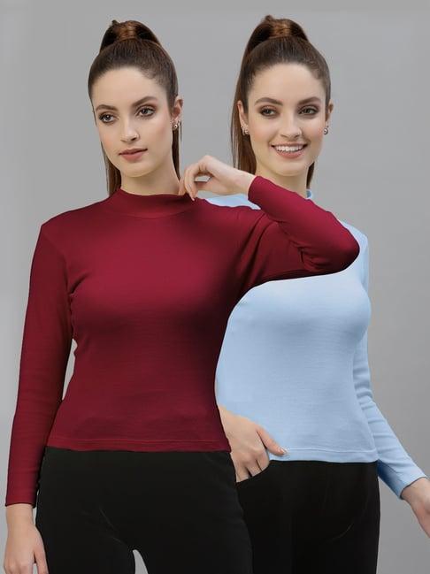 friskers maroon & blue cotton full sleeves top - pack of 2