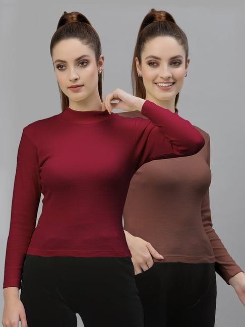 friskers maroon & brown cotton full sleeves top - pack of 2