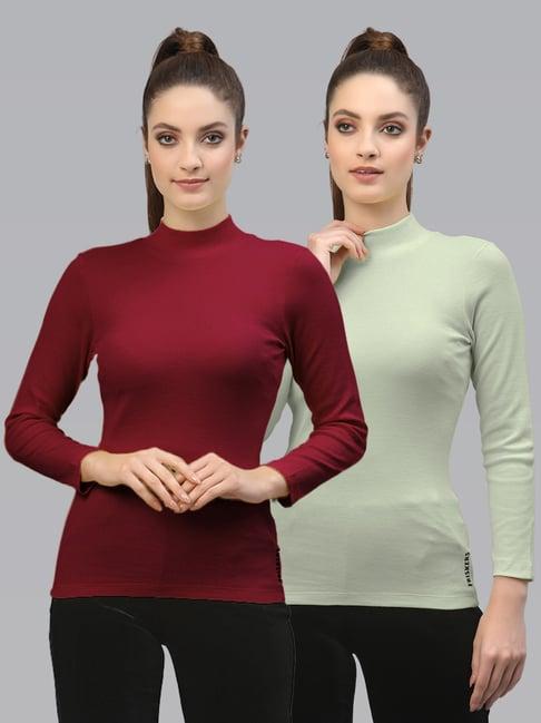 friskers maroon & green cotton full sleeves top - pack of 2