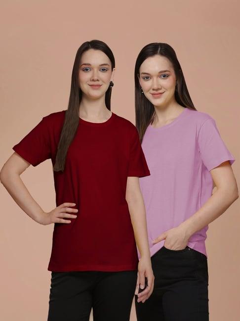 friskers maroon & lavender cotton t-shirt - pack of 2