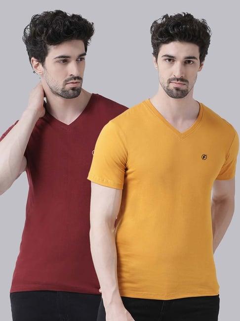 friskers maroon & mustard cotton slim fit t-shirt