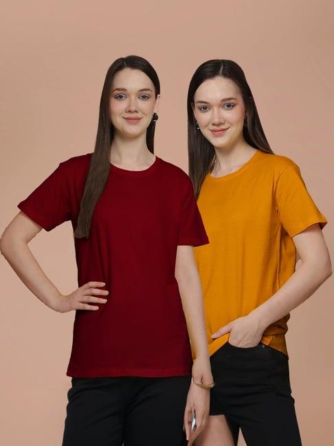 friskers maroon & mustard cotton t-shirt - pack of 2