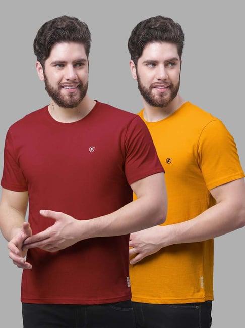 friskers maroon & mustard slim fit crew t-shirt - pack of 2