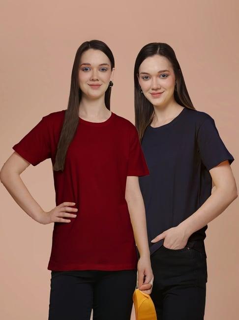 friskers maroon & navy cotton t-shirt - pack of 2