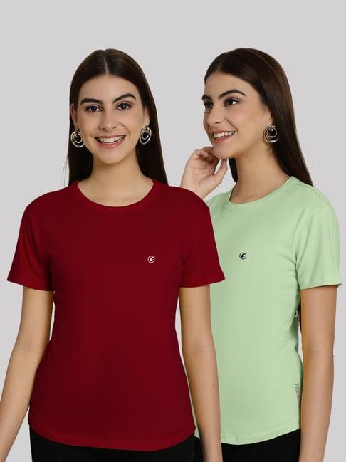 friskers maroon & pista green slim fit t-shirts - pack of 2