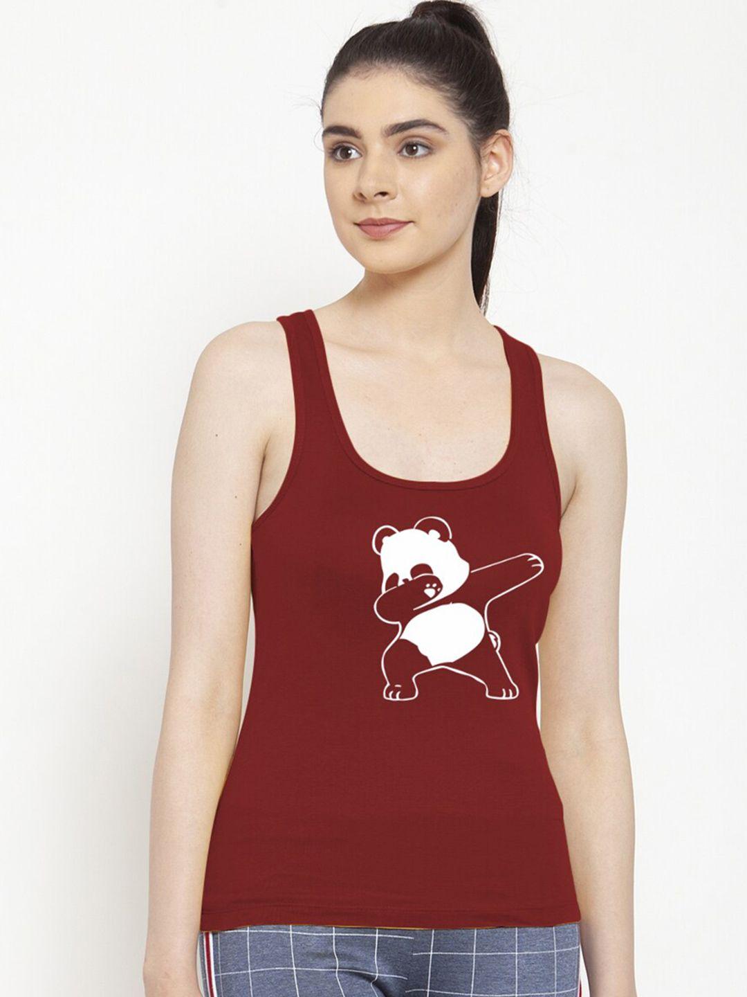 friskers maroon graphic printed cotton tank top