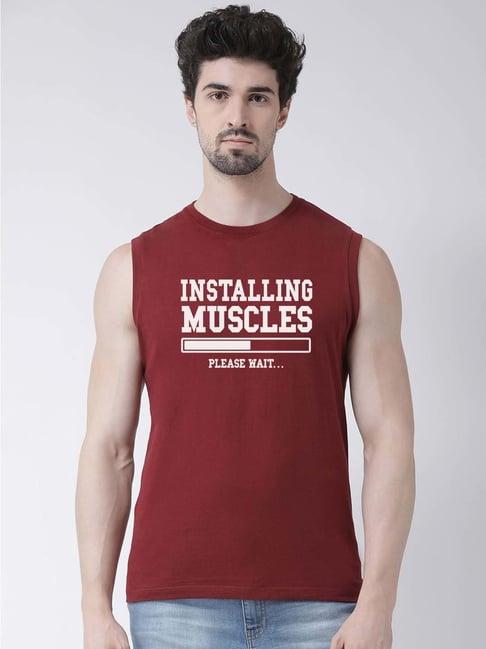 friskers maroon slim fit sleeveless t-shirt