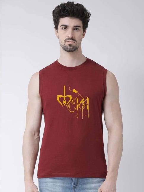 friskers maroon slim fit sleeveless t-shirt