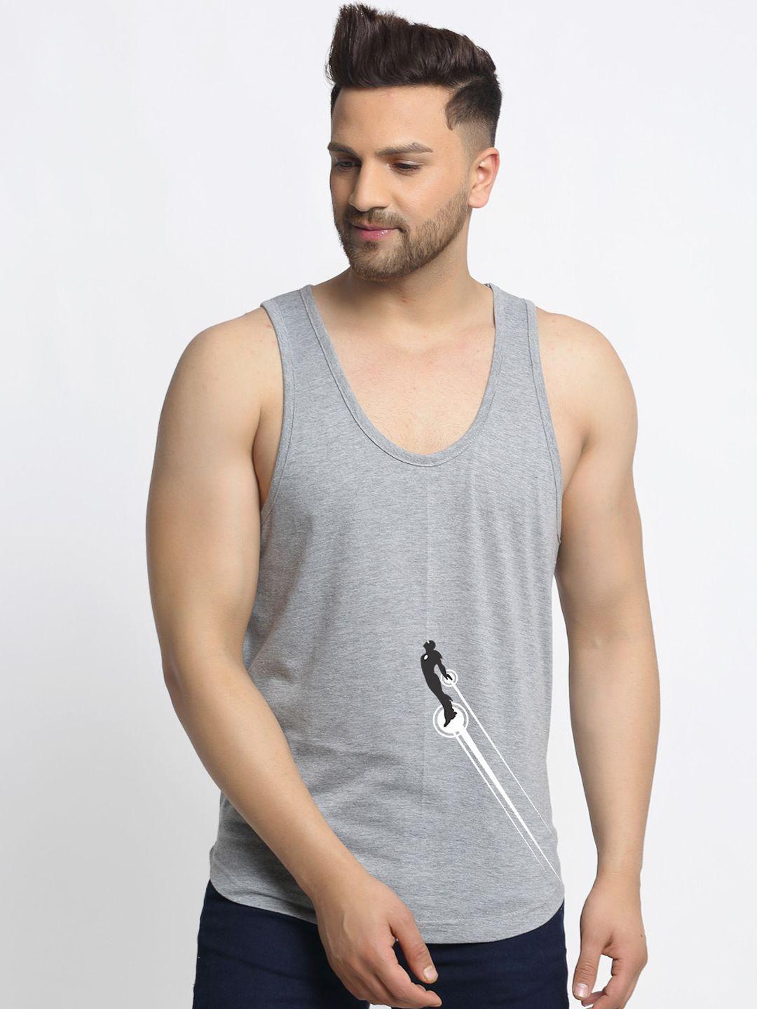 friskers men grey & black printed tank t-shirt