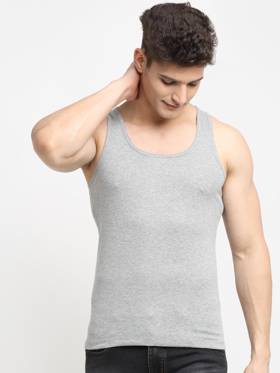 friskers men grey solid pure cotton innerwear vest rr-04-s