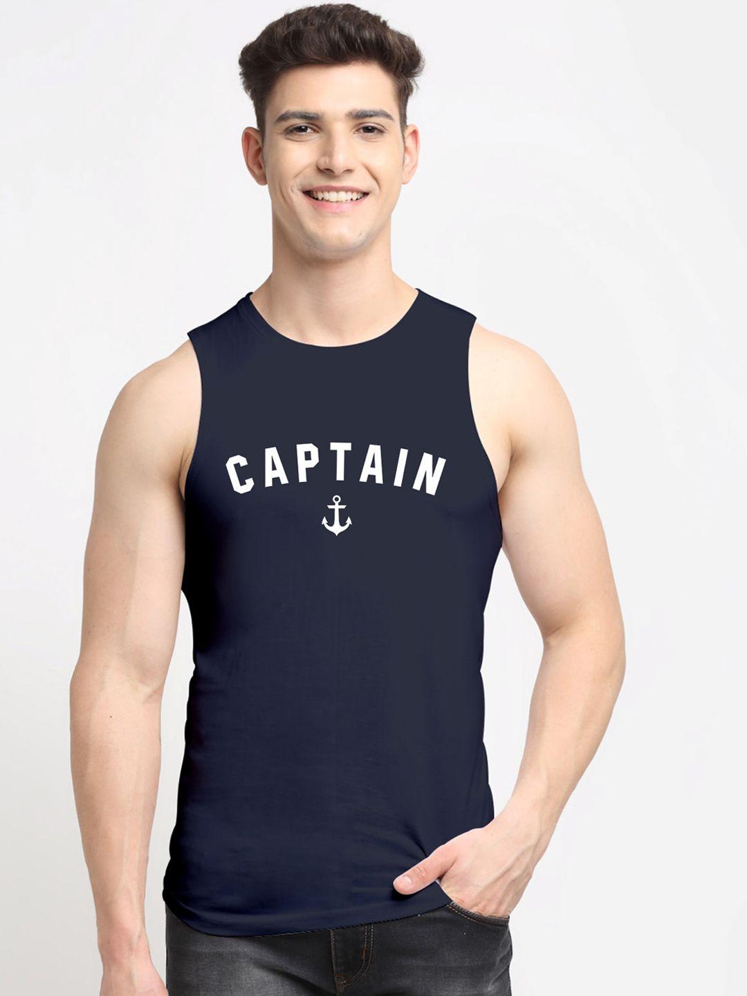 friskers men navy blue captain printed pure cotton innerwear vests