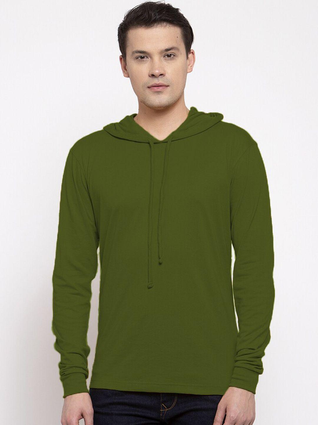 friskers men olive green hooded pure cotton t-shirt