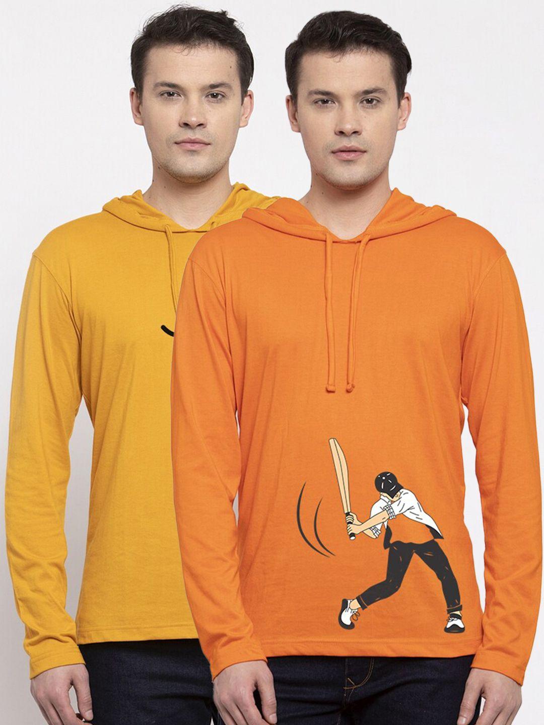 friskers men pack of 2 yellow & orange printed t-shirt