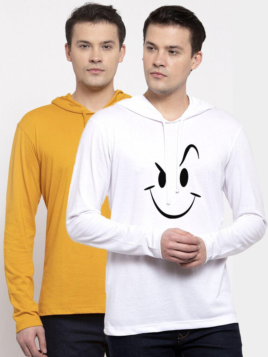 friskers men pack of 2 yellow & white printed pockets t-shirt